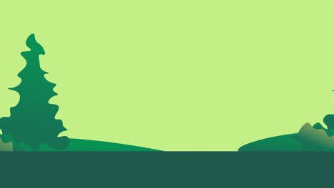 Animation-of-landscape-with-trees-on-green-background
