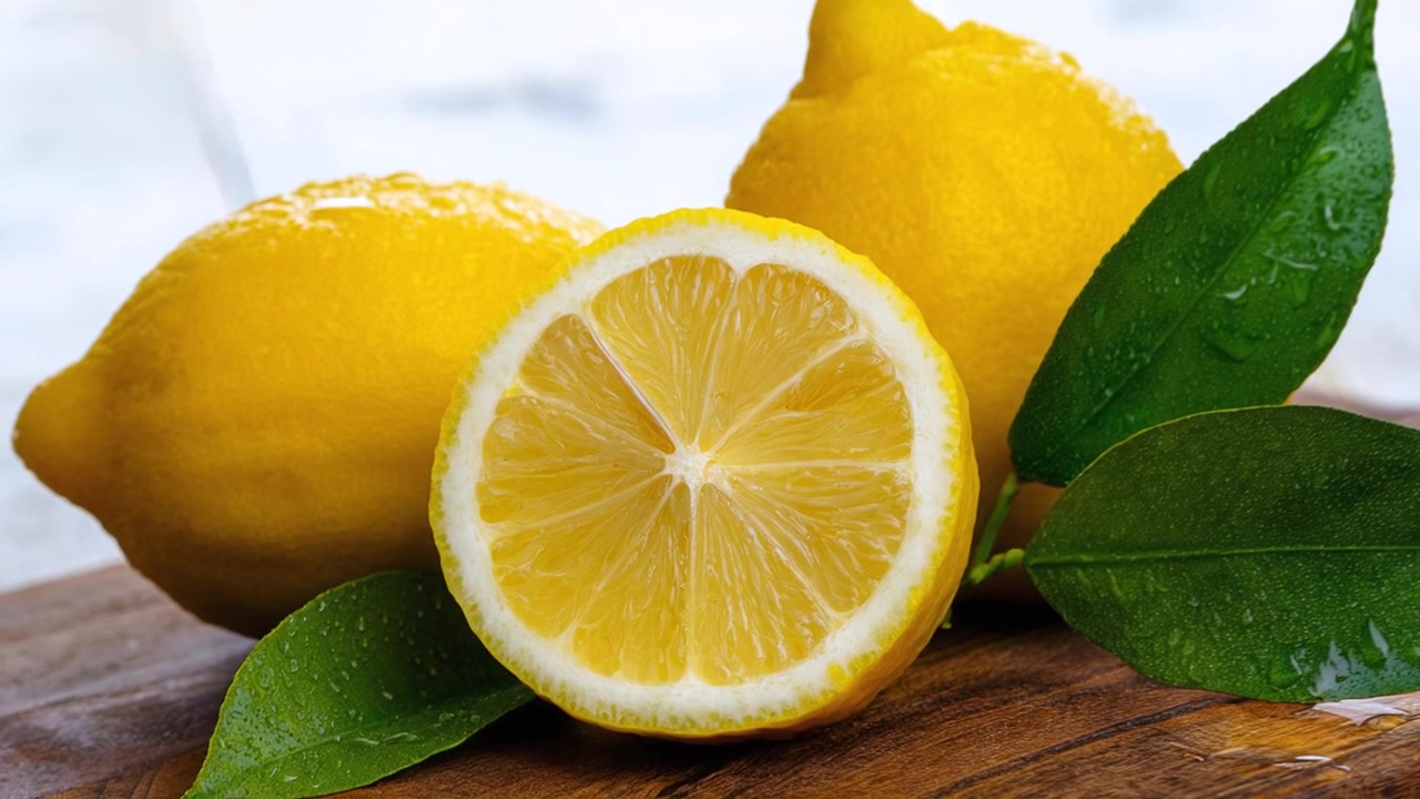 Primo piano di una fetta di limone fresca con goccioline d'acqua
