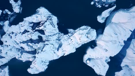 aerial top down view drone shot of glacier lagoon, jokulsarlon, iceland, europe