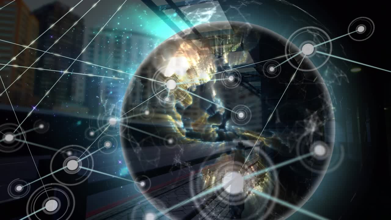Animation of network of connections over fast traffic and globe