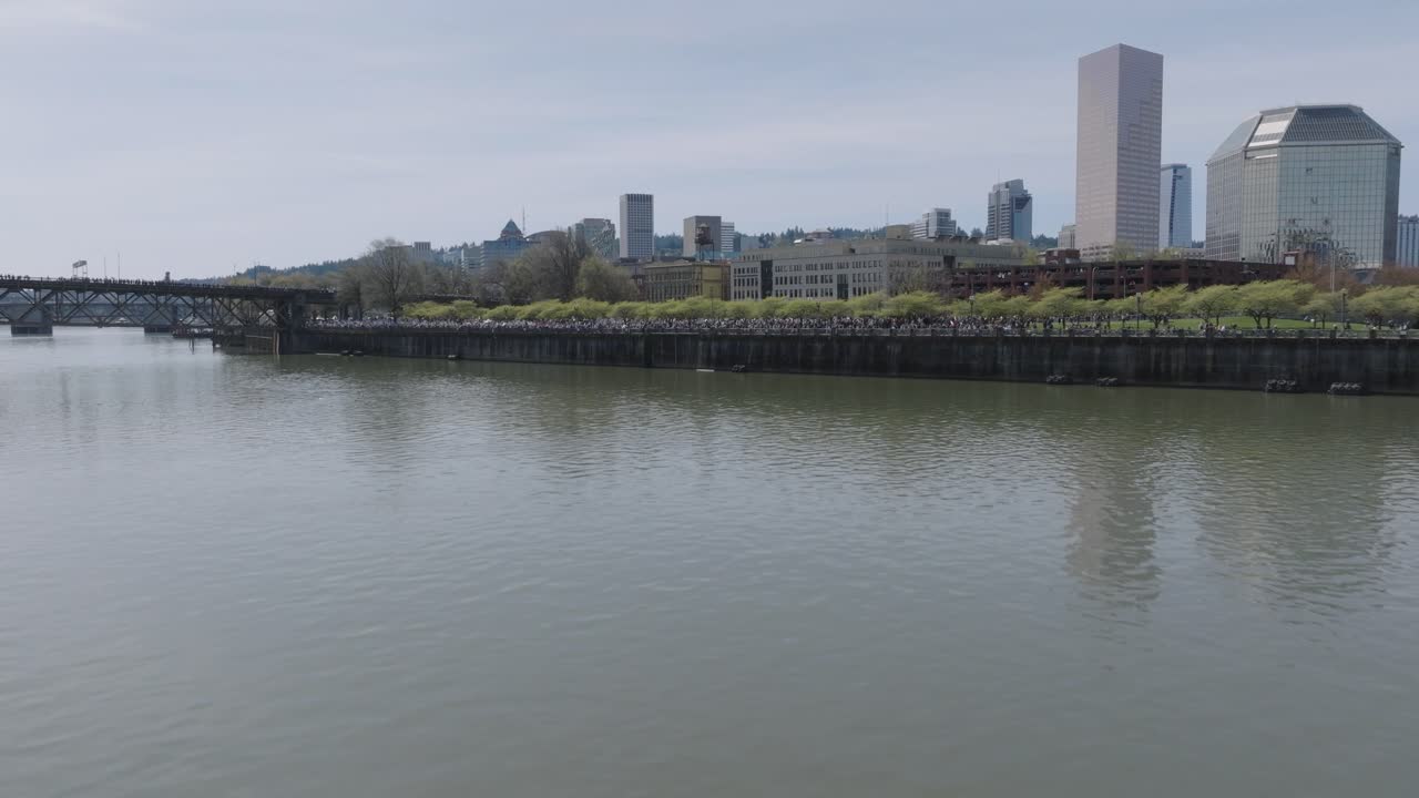 Drone shot of Portland, Oregon sign.