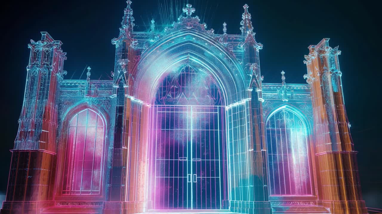 Neon gothic church architecture
