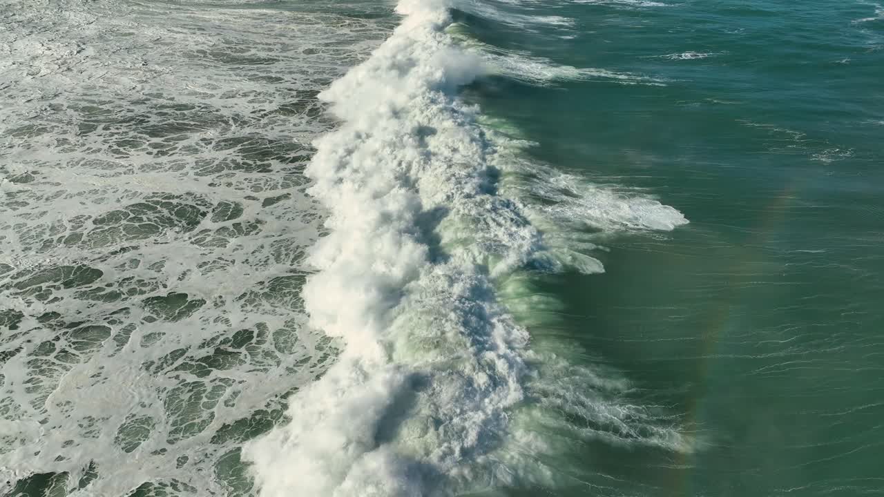 Seascape With Rolling Huge Foamy Waves In Carballo, A Coru&ntilde;a, Spain - drone shot