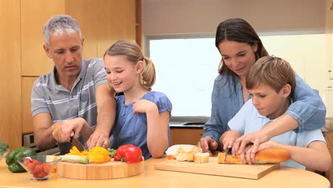 happy family cooking together