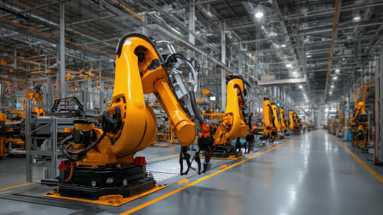 Advanced Automation in Industrial Robotics: A Visual Journey Through a Modern Manufacturing Facility Filled with Cutting-Edge Robotic Arms Executing Precision Tasks