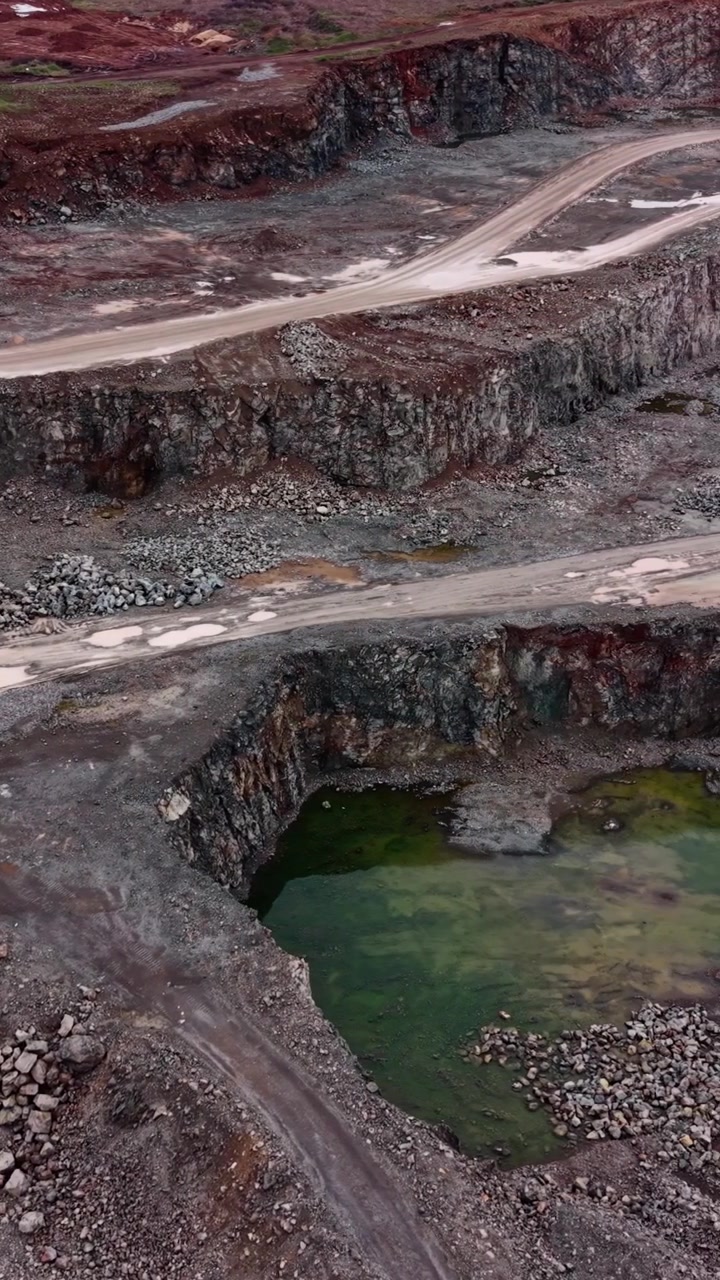 Aerial View of an Industrial Stone Quarry with Water Ponds
