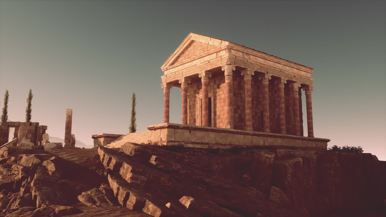 Ruins of an ancient roman temple at sunset showcasing historic architecture
