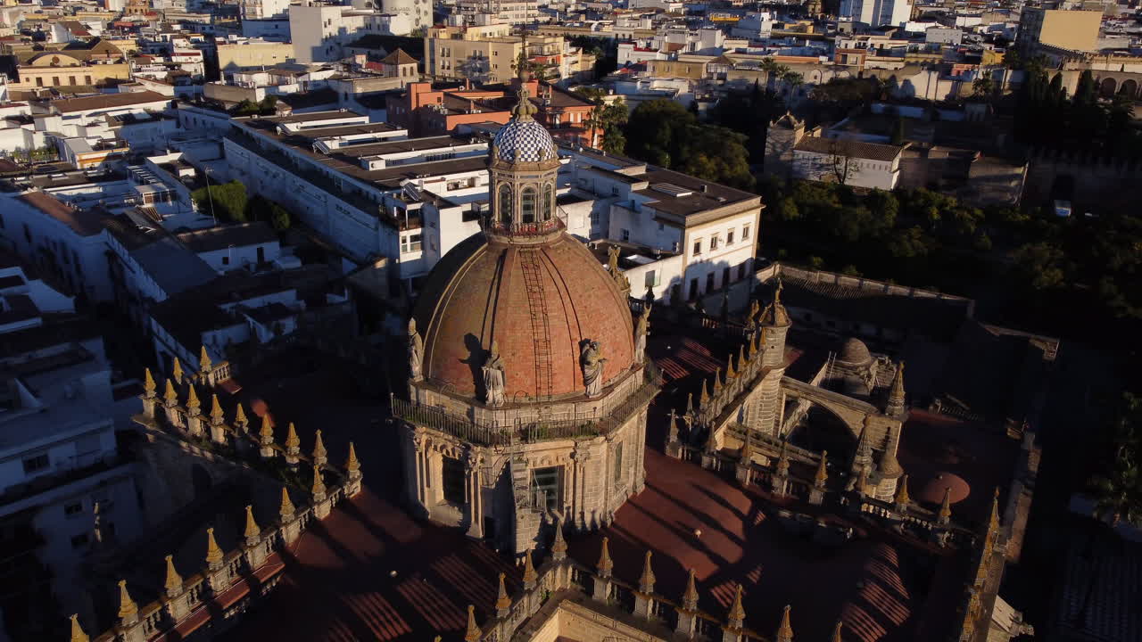 Impressive dome of the cathedral of Jerez de la frontera, Spain. Aerial
