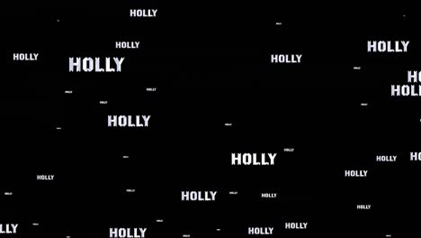 Animation-of-holly-text-in-repetition-at-christmas-on-black-background