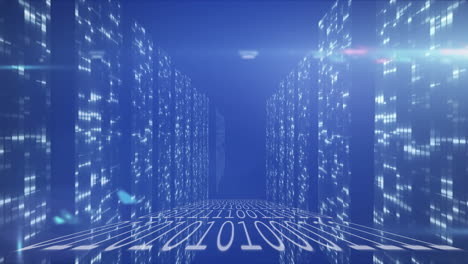 animación de puntos de luz y codificación binaria sobre fondo azul