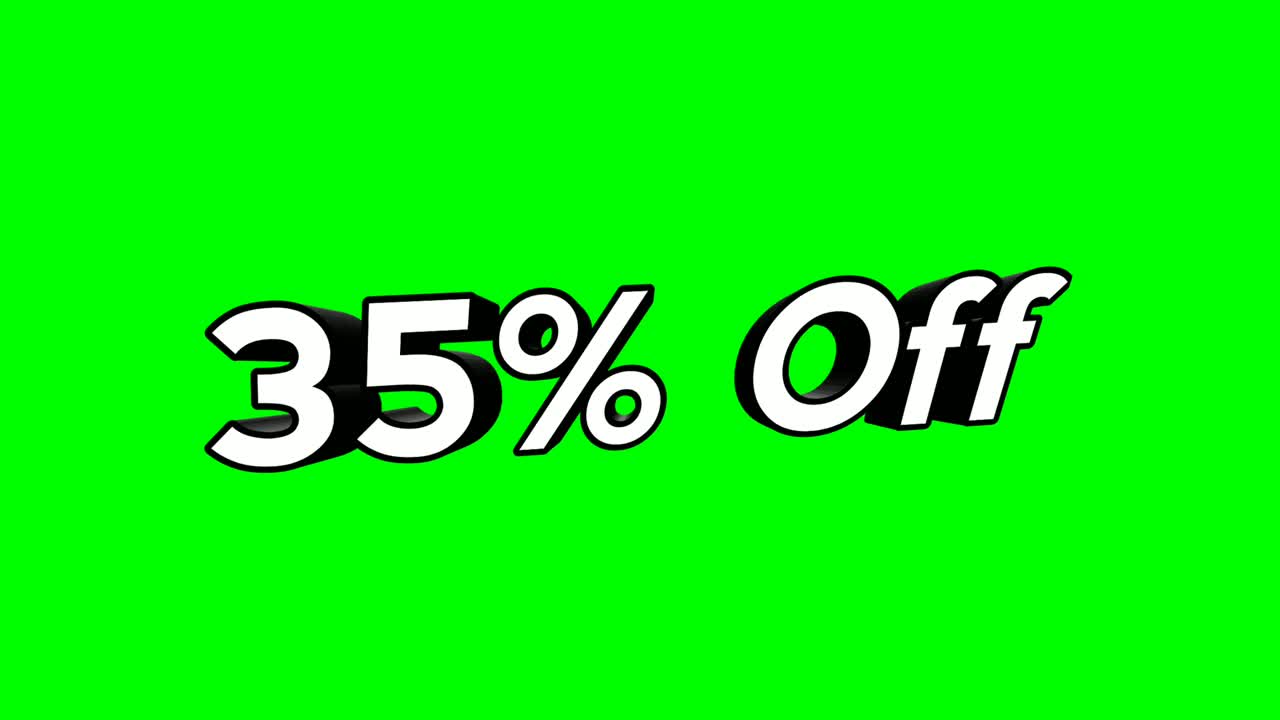 animación dibujos animados 35% de descuento texto estilo plano pop-up animación promocional fondo de pantalla verde 4k