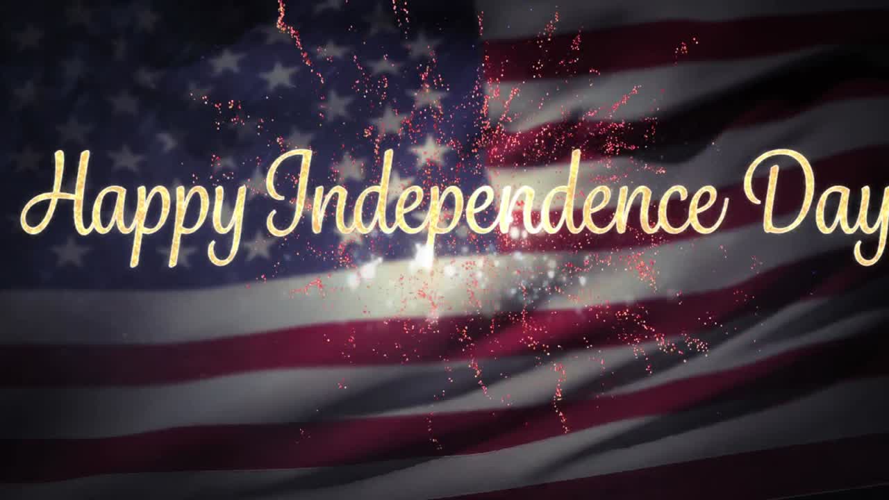 Happy Independence Day greeting with fireworks and flag