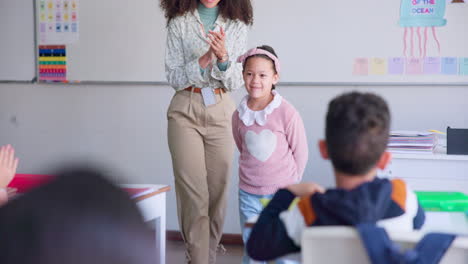 class, presentation and happy child speaker