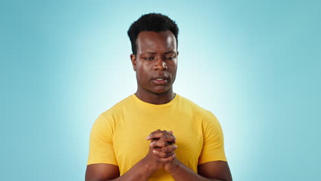 Praying,-hands-and-portrait-of-man-with-stress