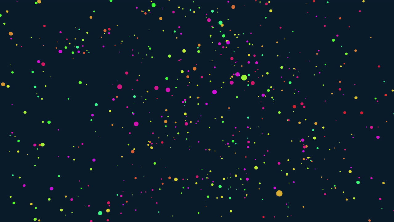 Vibrant floating dots forming a spiral pattern on black background