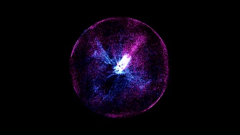 abstract 4k movimiento de fondo explosión con partículas y esfera. tecnología de ciencia atómica, círculo de energía bola de esfera.