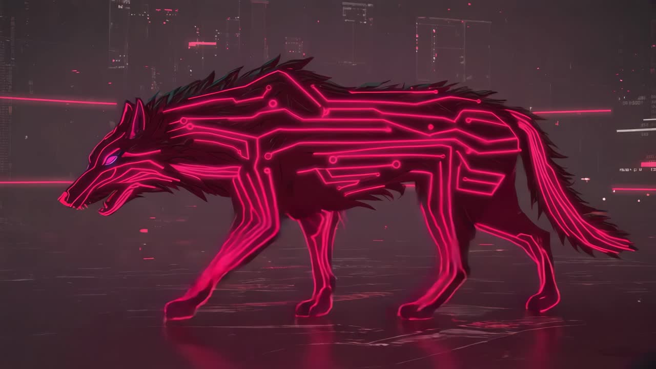 Cyberpunk Wolf with Circuit Board Design