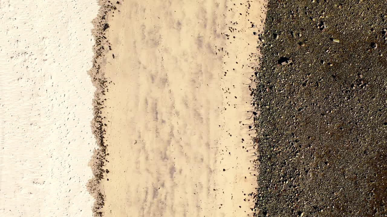 여름에 멕시코 바하 캘리포니아 바히아 데 로스 앤젤레스의 해변에서 모래가 뻗어 있습니다.