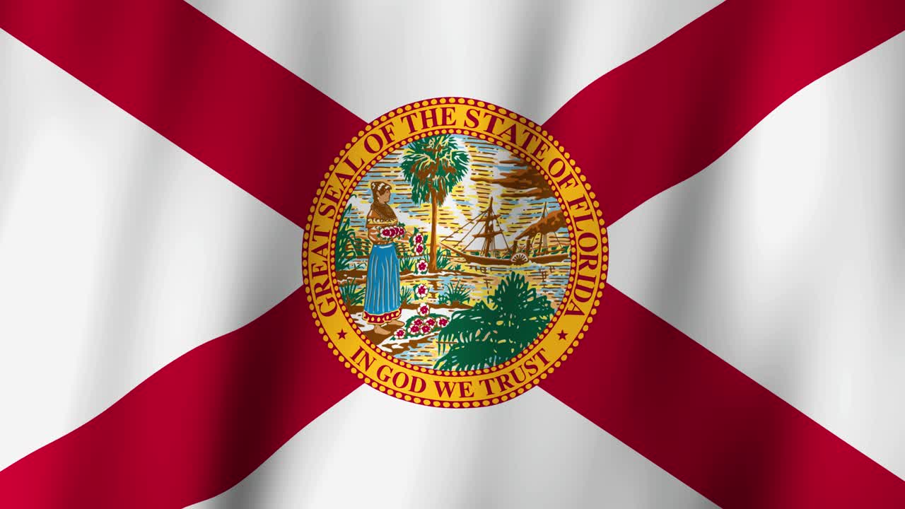 Loopable state flag of the State of Florida. Digital animation waving background. (United States of America)