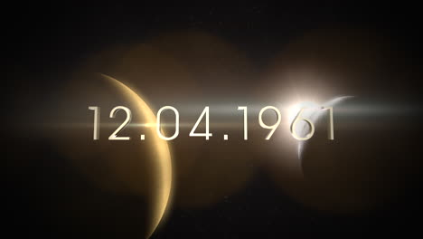 12.04.1961 con planetas y estrellas en galaxia.