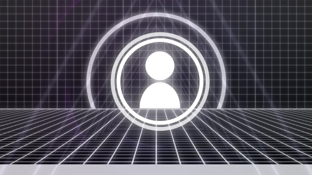 Animation af lysende neon geometriske former og landskab over mørk baggrund