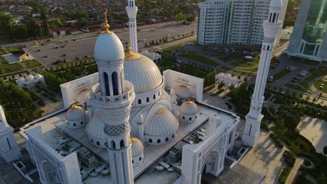 mosque pride of muslims named after the prophet muhammad in shali. drone view