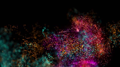 animation of pink and blue particle clouds moving on black background