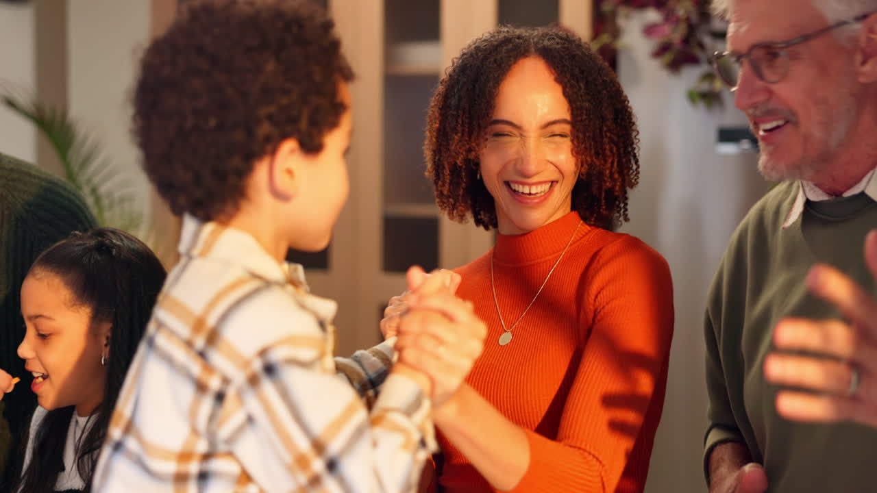 A family celebrates together with laughter and joy