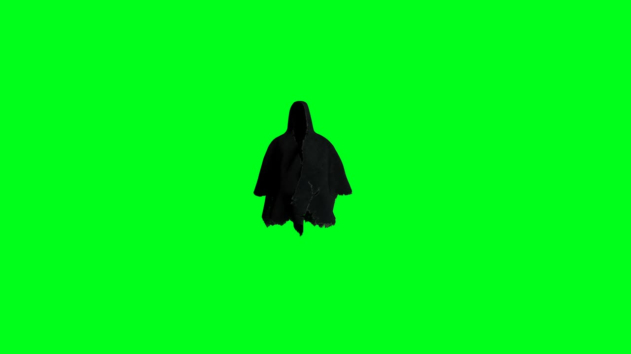 Mystisk frygt-spøgelsesanimation. Dynamisk hættetrøje. Isoleret. Realistisk 4K grøn skærm-animation