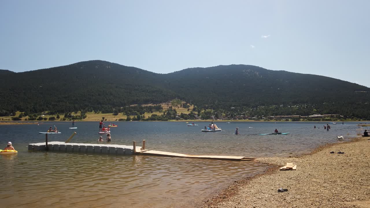 Panoramic at Matemale Lake, sailing calm water spot in Southern France landscape Mountain background