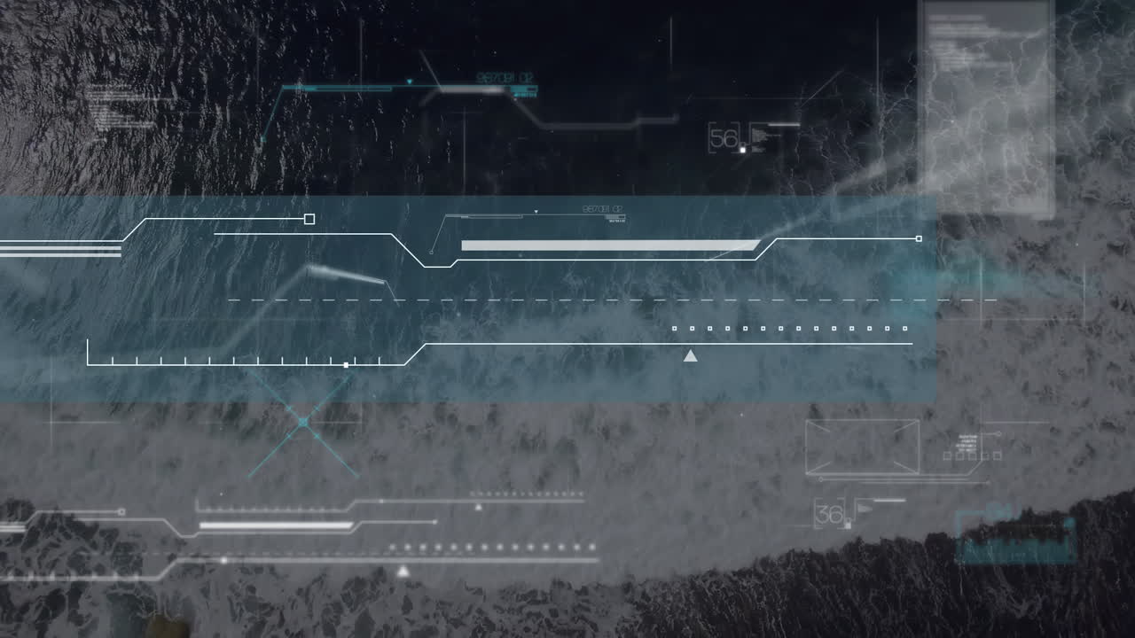 Animation of digital interface over seascape