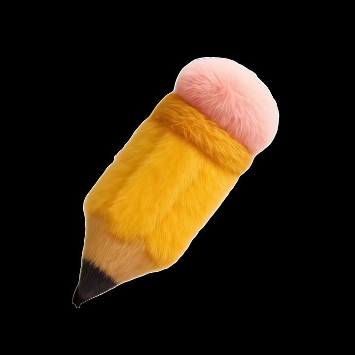 3D Render of a Fluffy Yellow Pencil Floating Against Black Background
