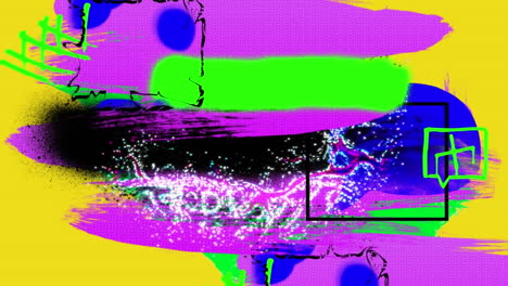 animación de burbuja de habla con formas geométricas y salpicaduras de pintura de acuarela de colores