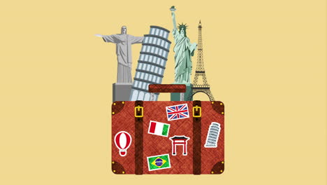 suitcase with set travel items animation