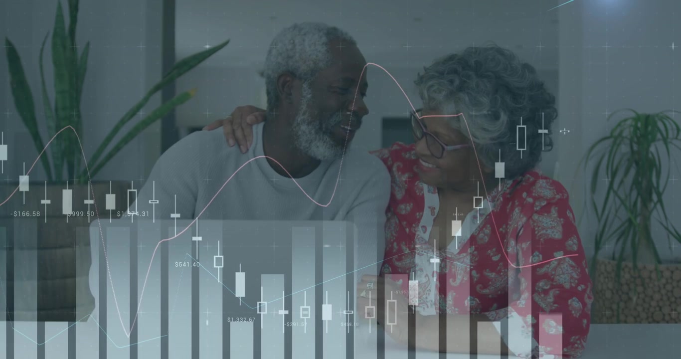 Animation af databehandling over en kaukasisk kvinde med en indkøbsvogn.