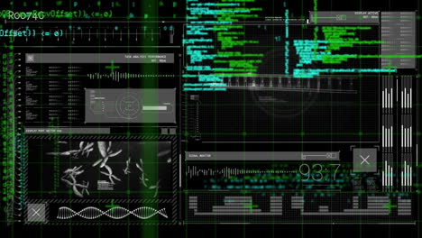 animación del procesamiento de datos científicos sobre un fondo oscuro
