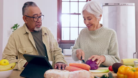 cooking, talking or old couple with tablet