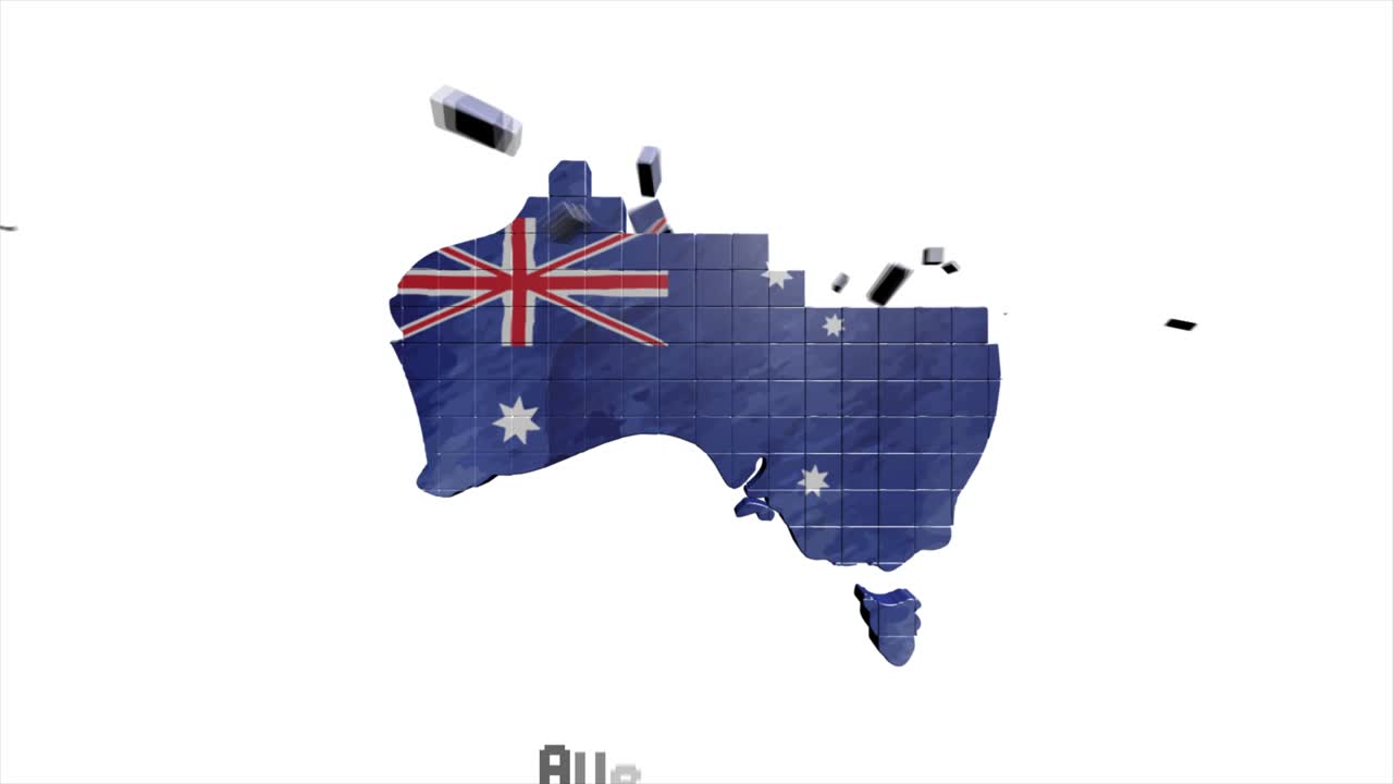 오스트레일리아 지도: 지역별로 소개 4k 애니메이션 오스트레일리아 지도 소개 배경: 국가가 하나씩 나타나고 사라지고 카메라의 움직임