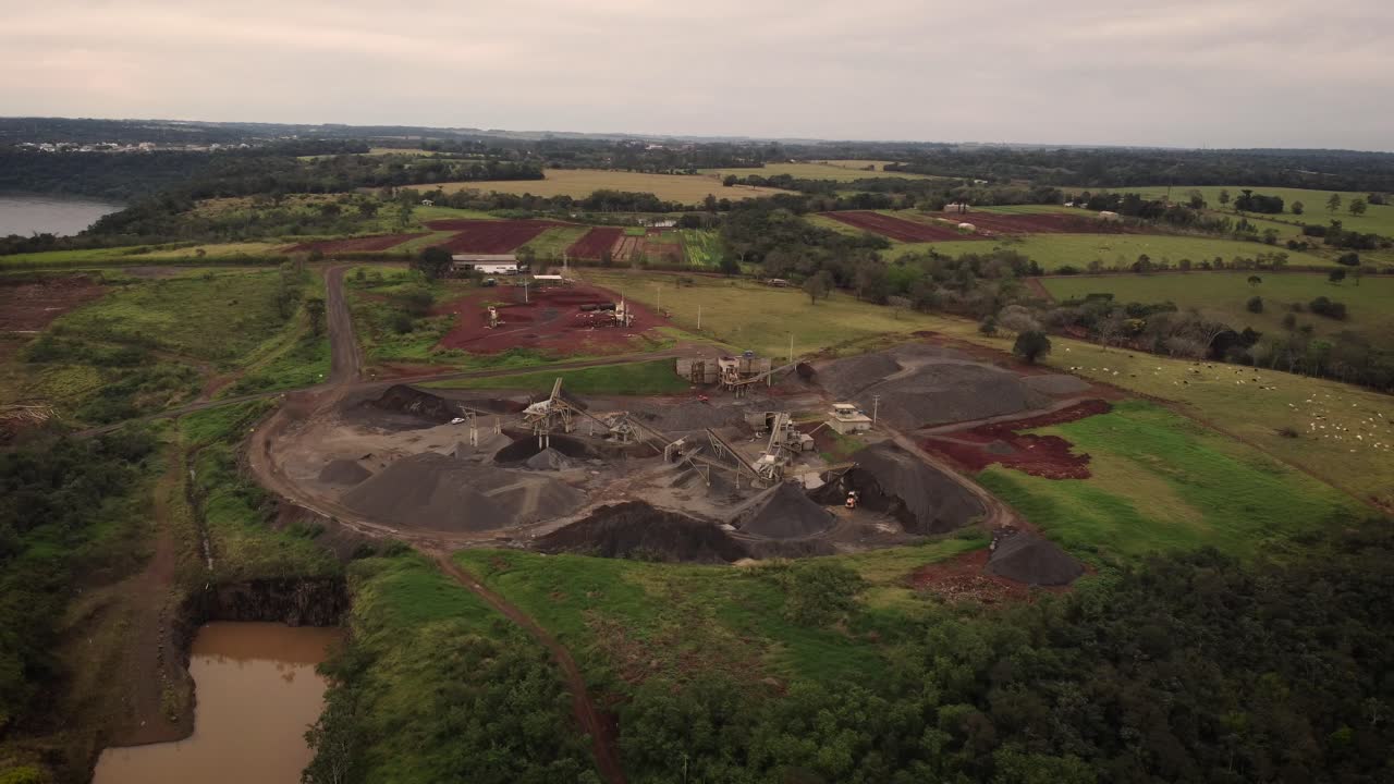 Open stone mining sites at Foz do Iguacu Brazil aerial