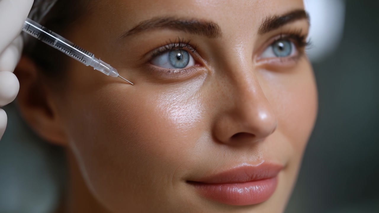 Trattamento Estetico di Bellezza: Primo Piano di una Donna che Riceve una Procedura Cosmetica Iniettabile per una Pelle Migliorata e un Aspetto Giovanile in un Contesto Professionale