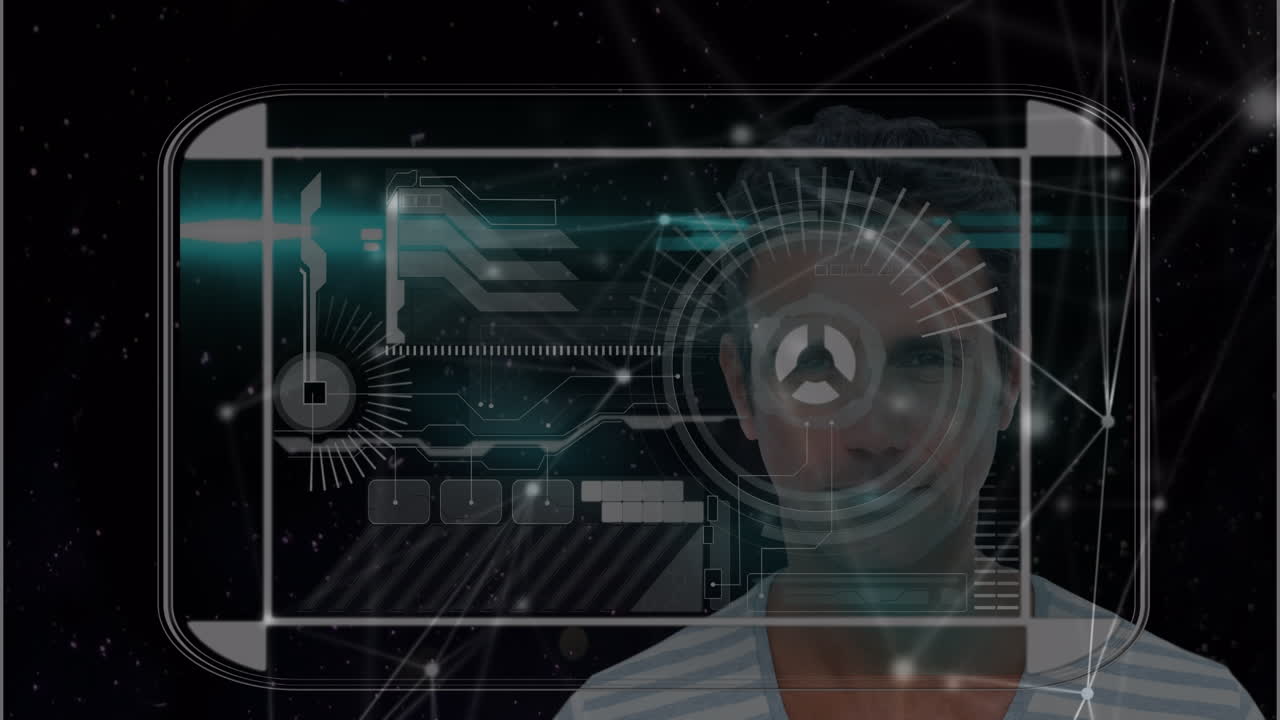 animación de la red de conexiones y escaneo de alcance sobre el hombre caucásico