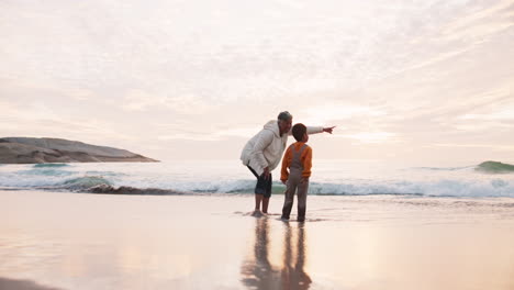 Madre,-Niño-Y-Apuntando-Al-Atardecer