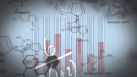 animación del procesamiento de datos científicos en tubos de ensayo de laboratorio