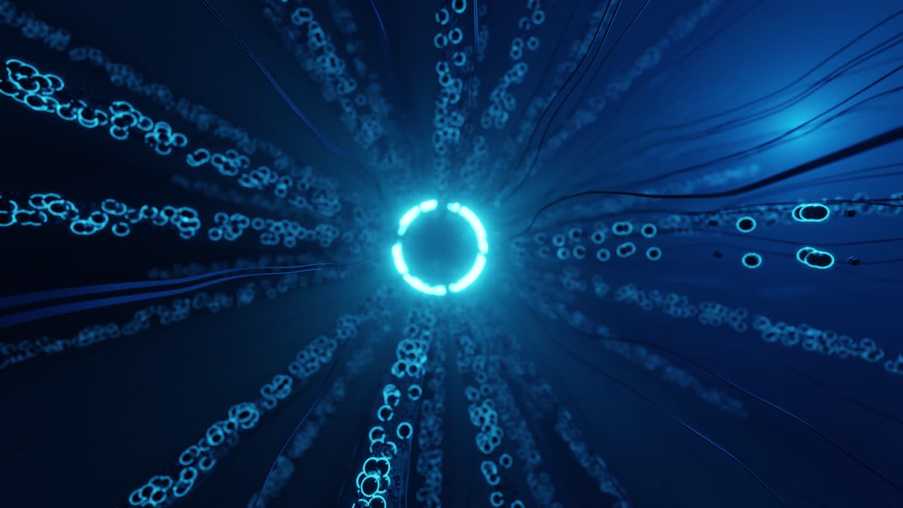 Futuristic blue Sci-Fi corridor, a glowing portal in middle of organic material
