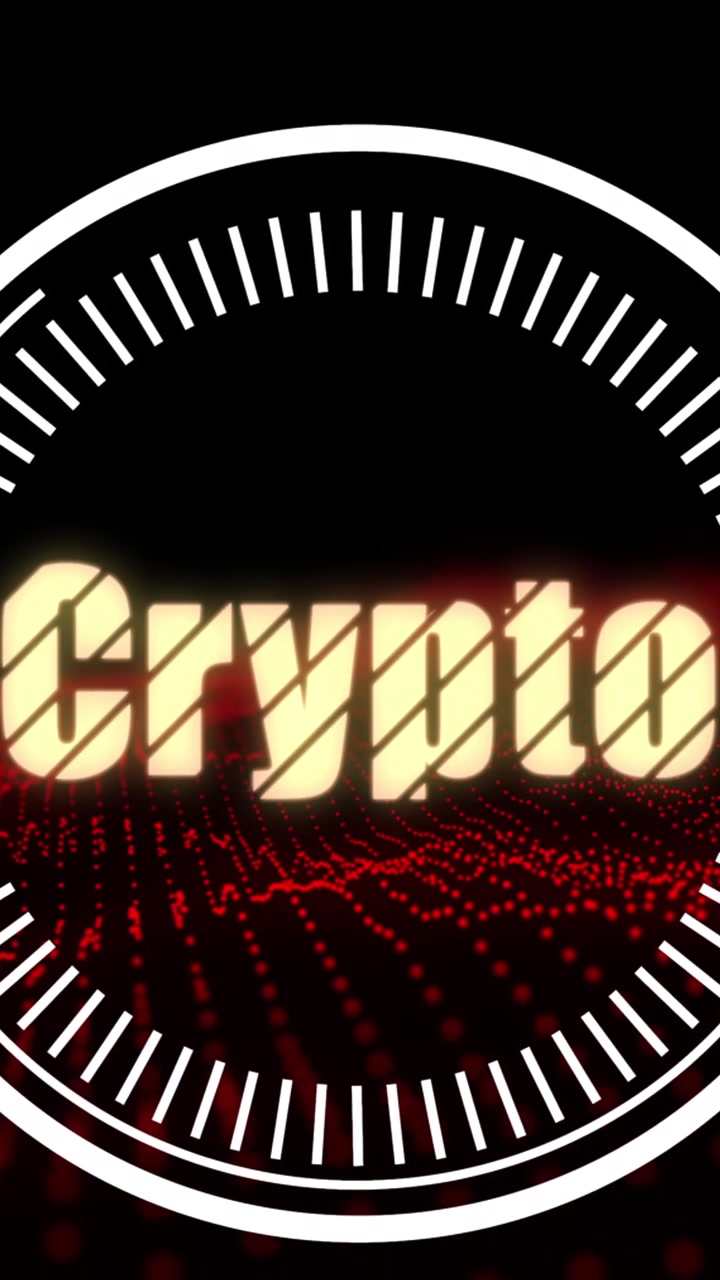 Animazione di cripto in cerchio su glitter rosso su sfondo nero.