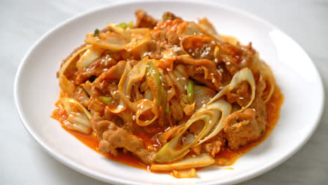 stir-fried-pork-with-Korean-spicy-paste-and-kimchi---Korean-food-style