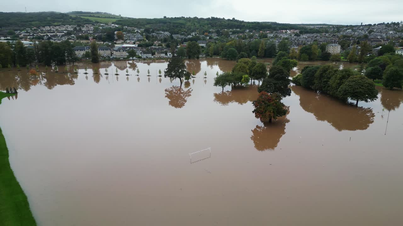 Drone footage revealing the flooded South Inch Park in Perth Scotland on 8
