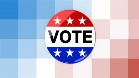 Animation-of-vote-badge-with-american-flag-on-red,-white-and-blue-pixels