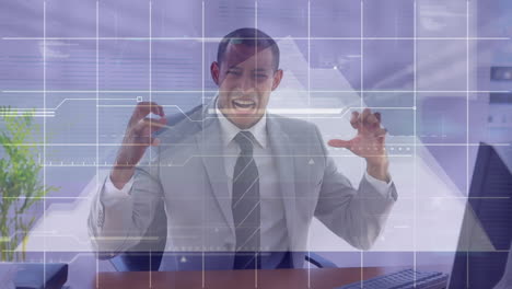 animación de procesamiento de datos estadísticos contra el frustrado empresario afroamericano en la oficina