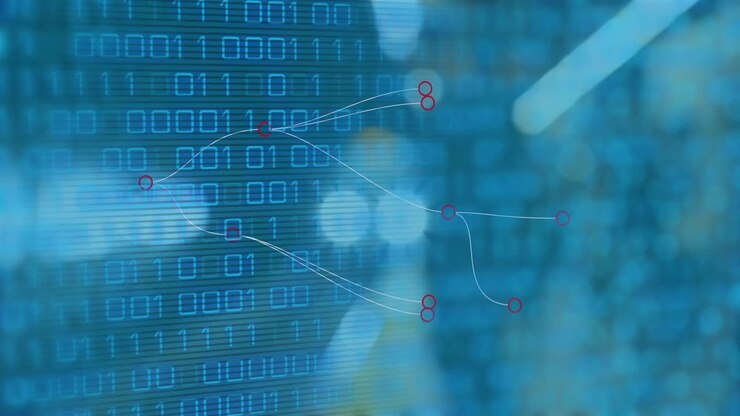 Animation of data processing over blue background